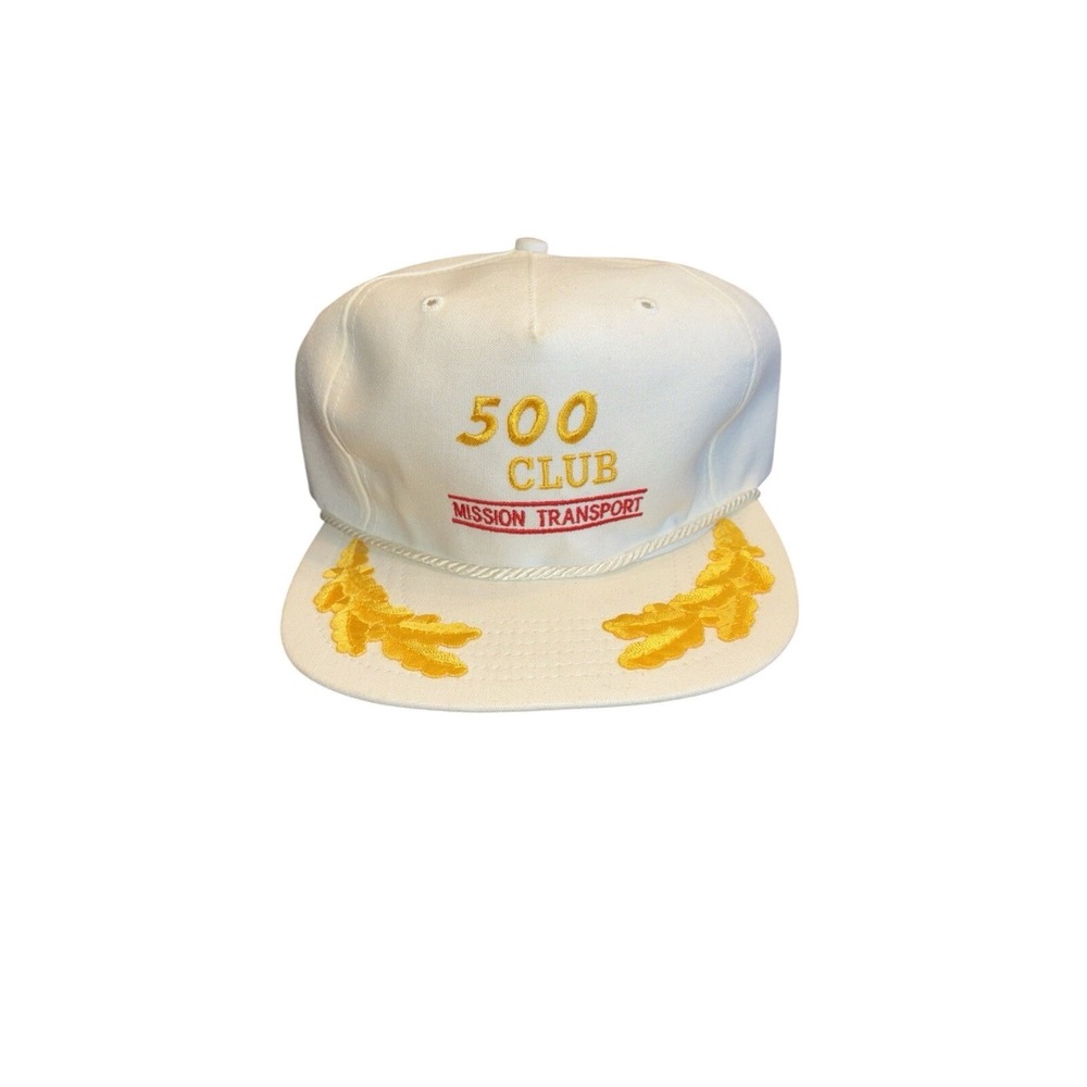 Vintage Texace 500 Club Mission Transport Hat White Gold Scrambled Eggs USA Made